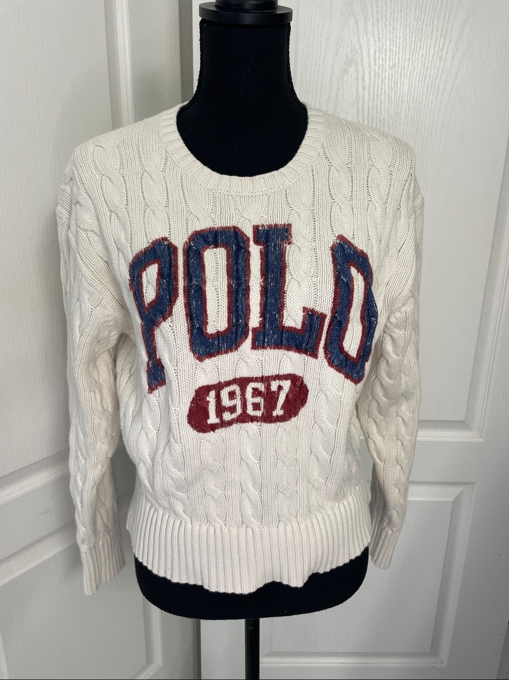 Ralph Lauren Polo 1967 sweater cable knit cotton S heritage preppy ivory - Picture 7 of 9